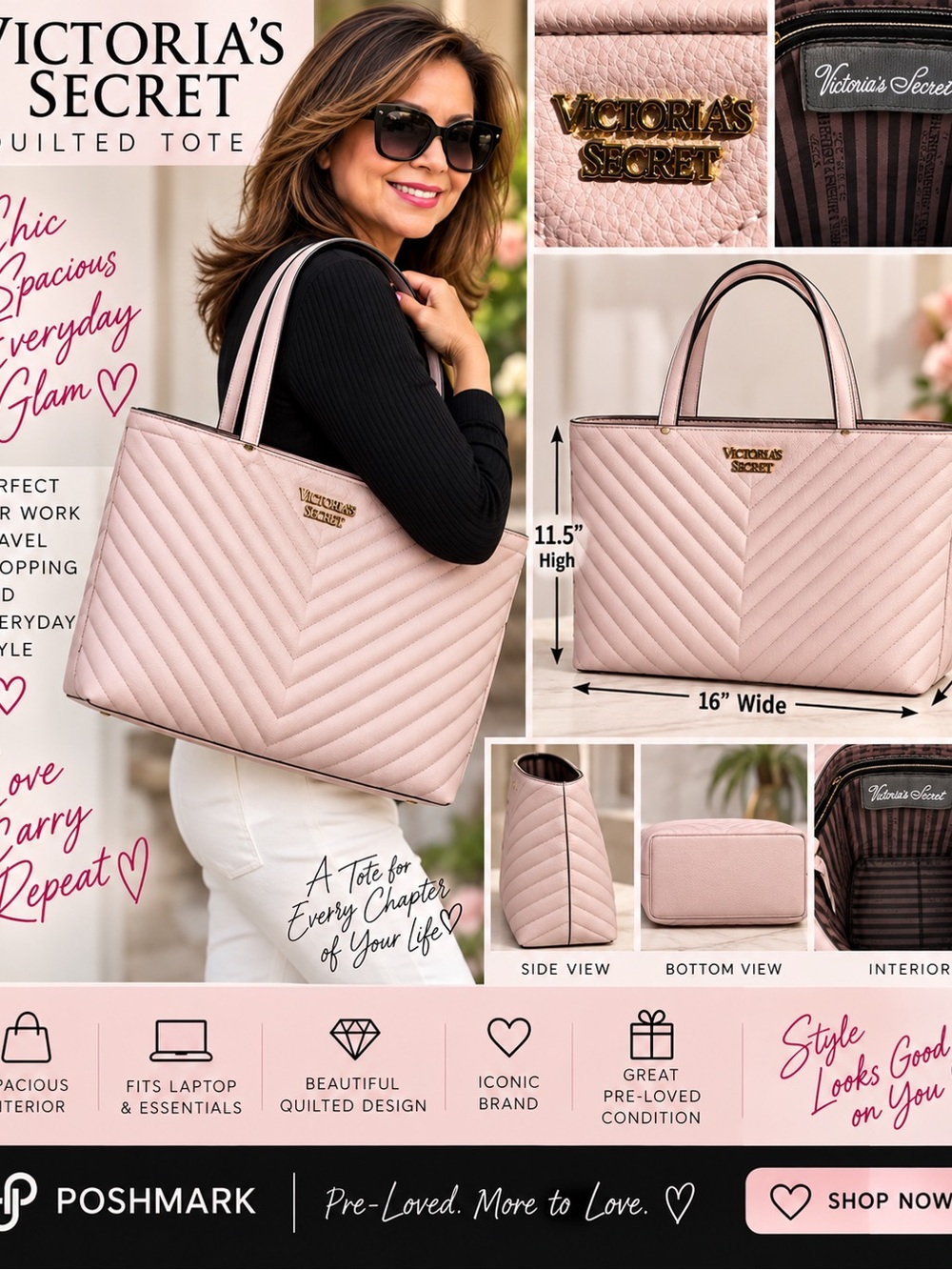 Victoriaโs Secret Blush Pink Quilted Tote โ Large & Gorgeous ๐ธ